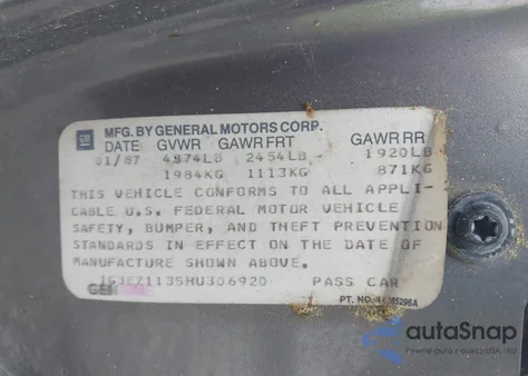 1987 Oldsmobile Toronado Brougham z USA, uszkodzony, nr VIN 1G3EZ1135HU306920